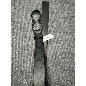 NWT $198 COACH WOMEN'S‎ SIGNATURE SILVER BUCKLE BLACK LEATHER BELT SIZE S